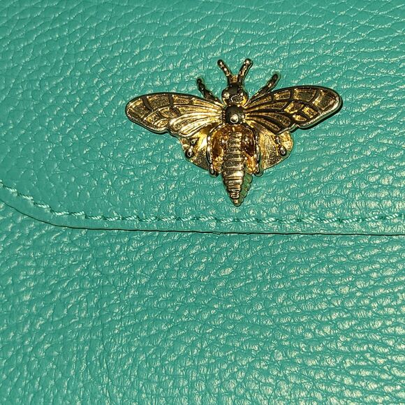 Vera Pelle Green Handbag Bee Clasp Purse Pebbled Leather Made in Italy - Picture 6 of 12